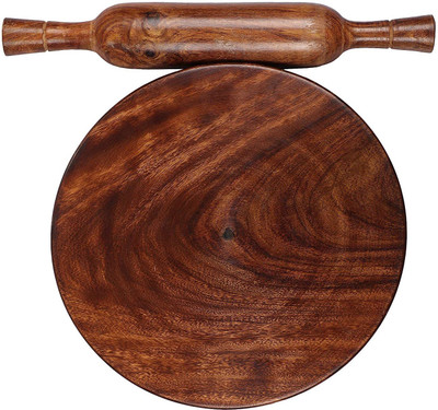JNM Crafts Wooden Chakla Belan for Kitchen Combo Wooden Roti Roller Rolling Pin Board Roti Maker Phulka Maker Chapati Maker Chakla Chapathi Presser (Design2) Rolling Pin & Board(Brown, Pack of 1)