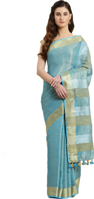 Kalakari India Self Design Handloom Tissue Saree(Blue)