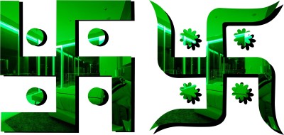 SUDARSHAN DESIGNS 12 cm Acrylic Swastik 3D Acrylic Mirror Wall Sticker (Green) Self Adhesive Sticker(Pack of 1)