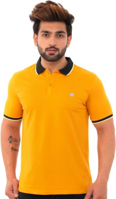 BISHOP COTTON Solid Men Polo Neck Yellow T-Shirt