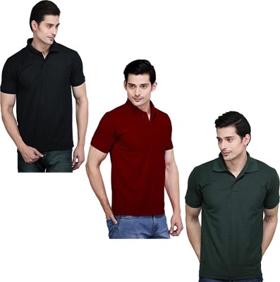 KETEX Solid Men Polo Neck Green, Maroon, Black T-Shirt