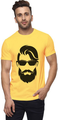 Moyouri Exclusive Printed Men Round Neck Yellow T-Shirt