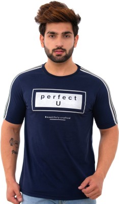 BISHOP COTTON Printed Men Round Neck Blue T-Shirt