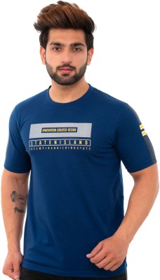 BISHOP COTTON Printed Men Round Neck Blue T-Shirt
