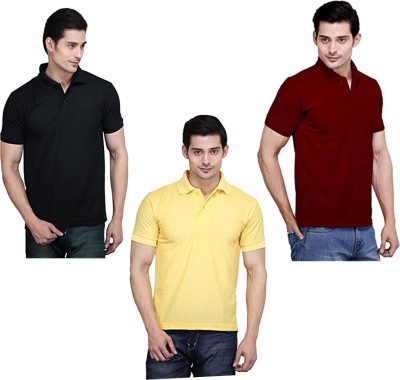 FUNKY GUYS Solid Men Polo Neck Maroon, Black, Yellow T-Shirt