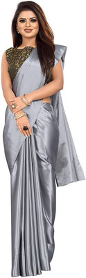 NEZAA EXPORT Solid/Plain Bollywood Satin Saree(Grey)