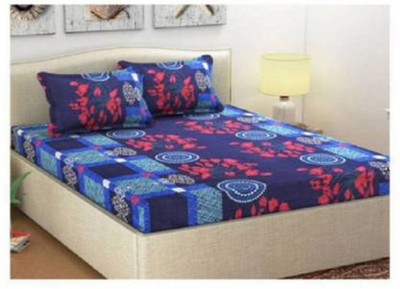 niharika trading 140 TC Polyester Double Printed Flat Bedsheet(Pack of 1, Blue)