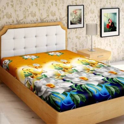 niharika trading 140 TC Polyester Double Printed Flat Bedsheet(Pack of 1, Yellow)