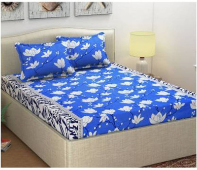 ANCHEL 150 TC Polyester Double Printed Flat Bedsheet(Pack of 1, Blue)