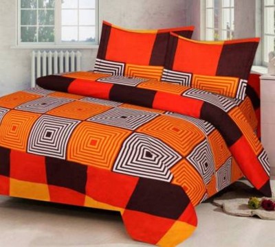 niharika trading 140 TC Polyester Double Printed Flat Bedsheet(Pack of 1, Orange)