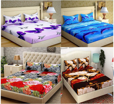Sodha Collections Polycotton Double Flat 144 TC Self Design Bedsheet(Pack of 12, Purple, Blue, Grey, Brown)