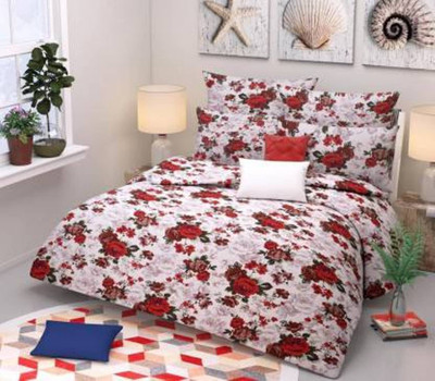 niharika trading 140 TC Polyester Double Floral Flat Bedsheet(Pack of 1, White)