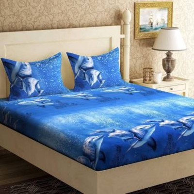 niharika trading 140 TC Polyester Double Printed Flat Bedsheet(Pack of 1, Blue)