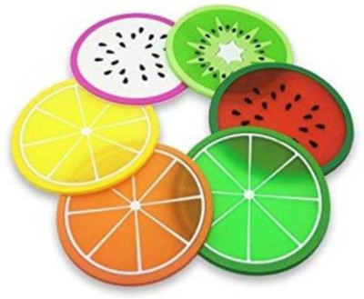 Vibgyor Products Round Reversible Rubber Coaster Set(Pack of 6)