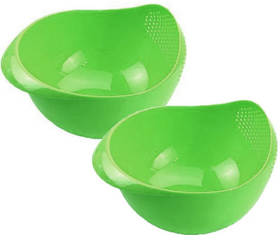 Kitchwish Rice, Fruit, Vegetable Washing Bowl Strainer Colander Pack of 2 Colander(Green Pack of 2)