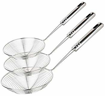 TACHI Stainless Steel Puri Strainer Jhara Deep Frying Basket(Silver Pack of 3)
