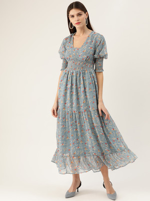 QUIERO Women Fit and Flare Grey Maxi/Full Length Dress