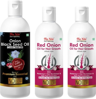 The Nile Red Onion Oil with Redensyl + Hair Revitalizer, Hair Regrowth & Hair Fall Control Hair Oil 100 ML + Red Onion Oil with Redensyl + Hair Revitalizer, Hair Regrowth & Hair Fall Control Hair Oil 100 ML + Onion Black Seed Hair Oil Preventing Hair Loss & Promoting Hair Growth Oil 200 ML Hair Oil(