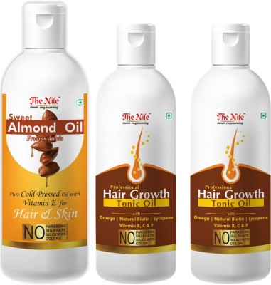 The Nile Onion Black Seed Hair Oil Preventing Hair Loss & Promoting Hair Growth Oil 100 ML + Onion Black Seed Hair Oil Preventing Hair Loss & Promoting Hair Growth Oil 100 ML + Pure Cold Pressed SWEET ALMOND OIL with Vitamin E for Hair Regrowth & Body Oil 200 ML Hair Oil(400 ml)