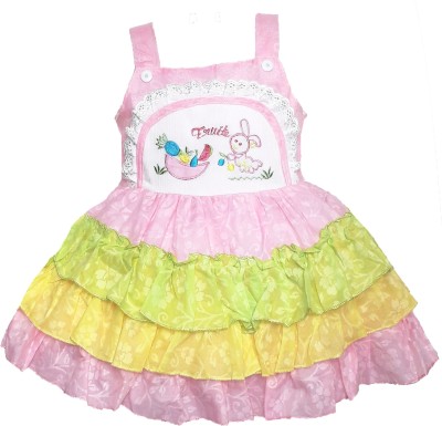 LITTLE PANDA Girls Midi/Knee Length Party Dress(Pink, Sleeveless)
