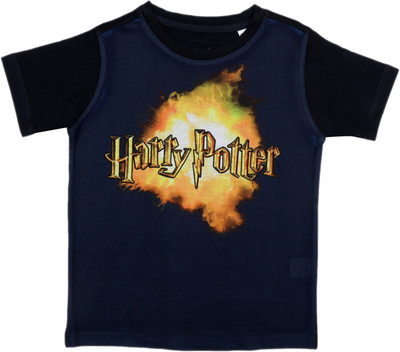 HARRY POTTER Boys Printed Cotton Blend Regular T Shirt(Dark Blue, Pack of 1)