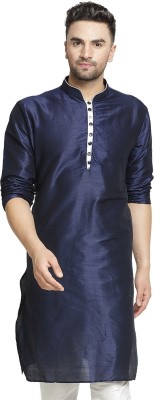 kaifoo Men Self Design Straight Kurta(Dark Blue)