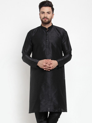 Jompers Men Solid Straight Kurta(Black)