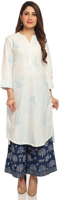 RANGRITI Women Printed Straight Kurta(White)