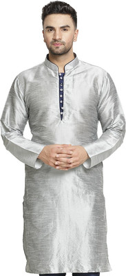 kaifoo Men Self Design Straight Kurta(Silver)