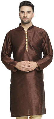 kaifoo Men Self Design Straight Kurta(Brown)