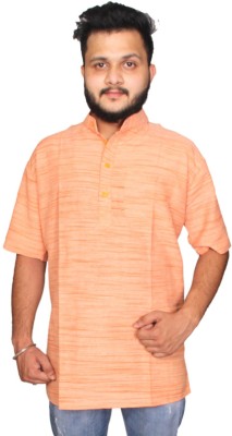 DESHBANDHU KHADI Men Self Design Straight Kurta(Orange)