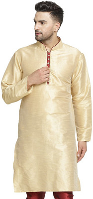 kaifoo Men Self Design Straight Kurta(Gold)