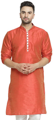 kaifoo Men Self Design Straight Kurta(Orange)