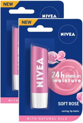 NIVEA Soft Rose Lip Care Balm Rose (Pack of: 2, 9.6 g)