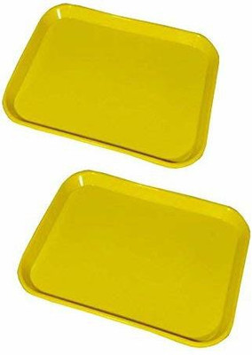 swift international Serving Tray Platter Rectangular Shape Plastic Trays for Drink Breakfast Tea Dinner Coffee Salad Food for Dinning Table Home Kitchen 11x14 Inches Yellow Set of 2 Tray(Pack of 2)