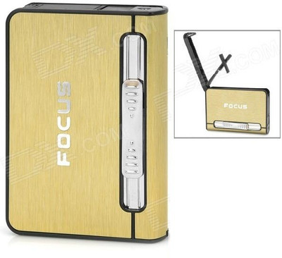 JMALL Refillable Cigarette Lighter With 10 Cigarette Holder- 09 A For 84mm long cigarette only. 09 AB Pocket Lighter(Gold)