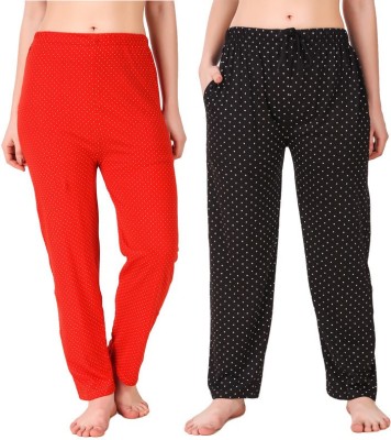 Fit N Fine Polka Print Women Black, Orange Track Pants