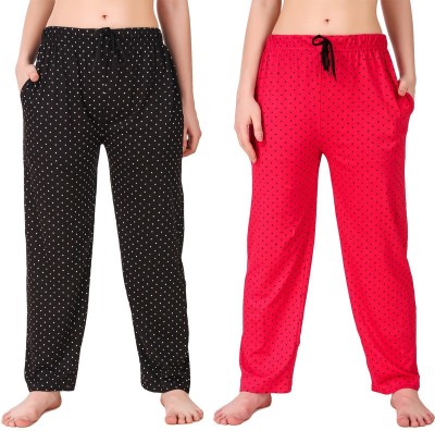 ANIXA Polka Print Women Black, Pink Track Pants