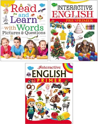 Set Of 3 English Learning And Reading Books | Read And Learn With Words Pictures & Questions, Interactive English Pre-Primer, Interactive English Primer(Paperback, Manoj)