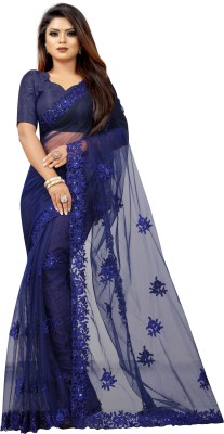 A P DESIGNER Embroidered Bollywood Net Saree(Blue)