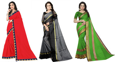 Divastri Solid/Plain Bollywood Art Silk Saree(Red, Black, Light Green)