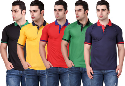 KETEX Solid Men Polo Neck Multicolor T-Shirt