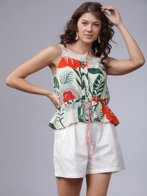 Tokyo Talkies Casual Sleeveless Printed Women Multicolor Top