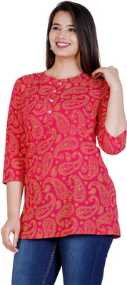 siddhanam Casual 3/4 Sleeve Printed Women Pink Top