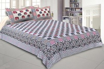 Go Texstylers 150 TC Cotton Queen Printed Flat Bedsheet(Pack of 1, Multicolor)