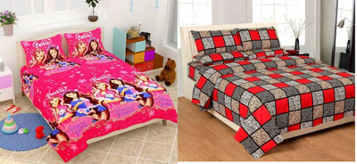 Inspiring Lifestyle 150 TC Polyester Double Printed Flat Bedsheet(Pack of 2, Multicolor)