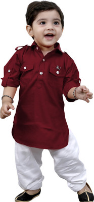 Bad Boys Boys Festive & Party Kurta and Pyjama Set(Maroon Pack of 1)