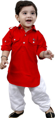 Bad Boys Boys Festive & Party Kurta and Pyjama Set(Red Pack of 1)