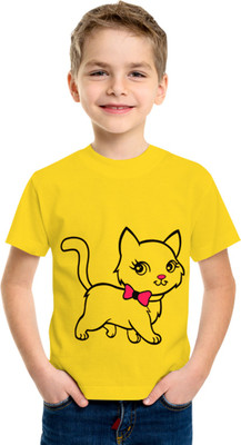 Luke and Lilly Boys Printed Cotton Blend Regular T Shirt(Yellow, Pack of 1)