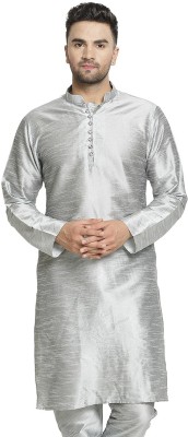 B BEN Men Self Design Straight Kurta(Silver)